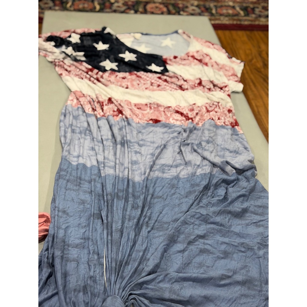 Americana Womens Cato Stars Stripes Paisley Maxi Dress 26/28W Red White Blue